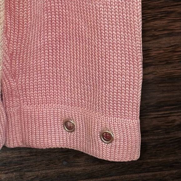Fia Italia Hand Loomed Sweater Cardigan Sz L Full Zip Pink Grommets and Pockets - Picture 5 of 8